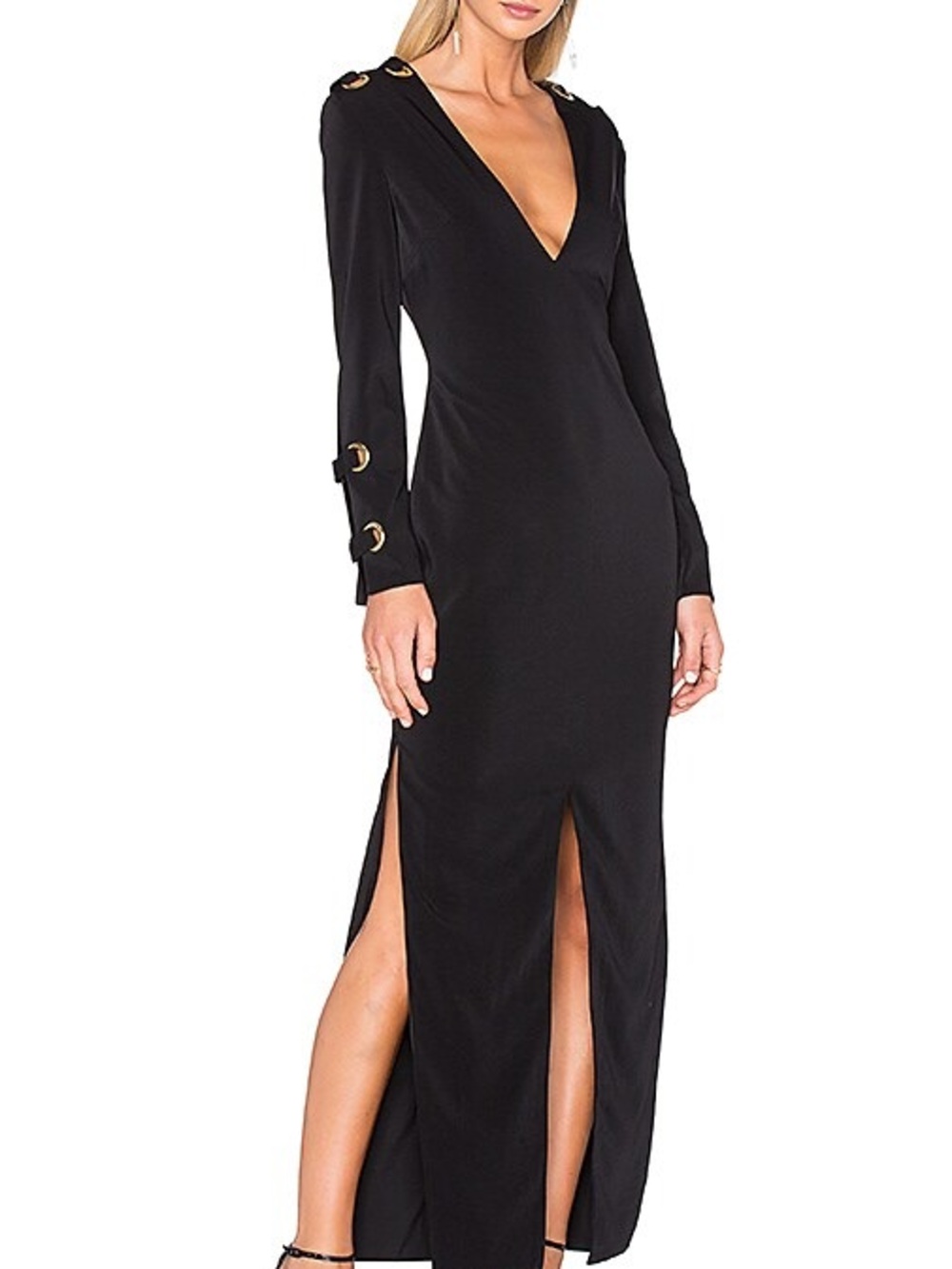Asilio Black Maxi Dress with Gold Accent Hardware